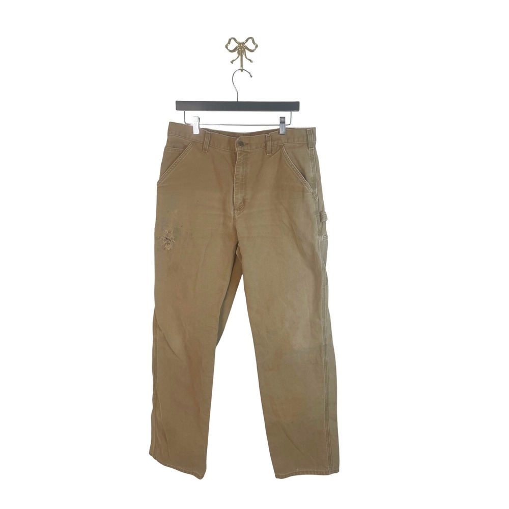 Carhartt B11-BRN Original Dungaree Fit Duck Canvas Pants Brown 34x34 Distressed